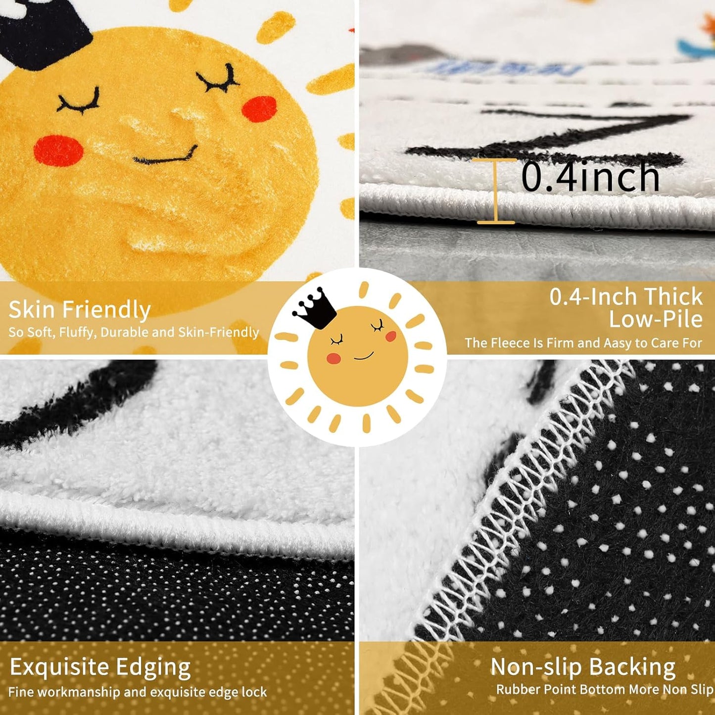 ABC Kids Rug,4 ft Washable Nursery Rug,Soft Plush Educational Circle Rug,Non-Slip Solar System Alphabet Rugs for Classroom playroom Bedroom Kids Room Decor