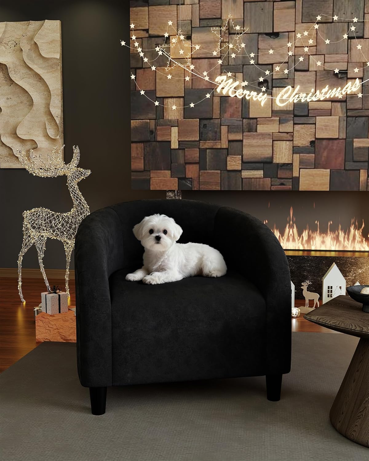 GarveeHome Accent Chair Club Chair Cozy Armrest Upholstered Velvet Barrel Chair with Solid Legs for Living Room Bedroom Study Waiting Room(Black)