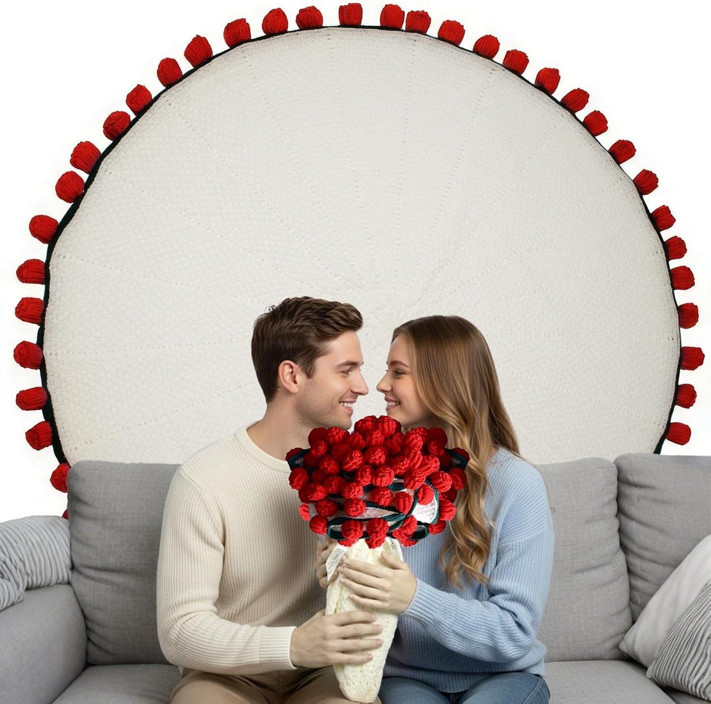Valentines Day Gifts for Her, 59 Inch Crochet Rose Flower Bouquet Blanket, Birthday Gifts for Women Girlfriend Mom Wife Kids, Romantic Gift Ideas for Galentines Anniversary Christmas (Red Rose)