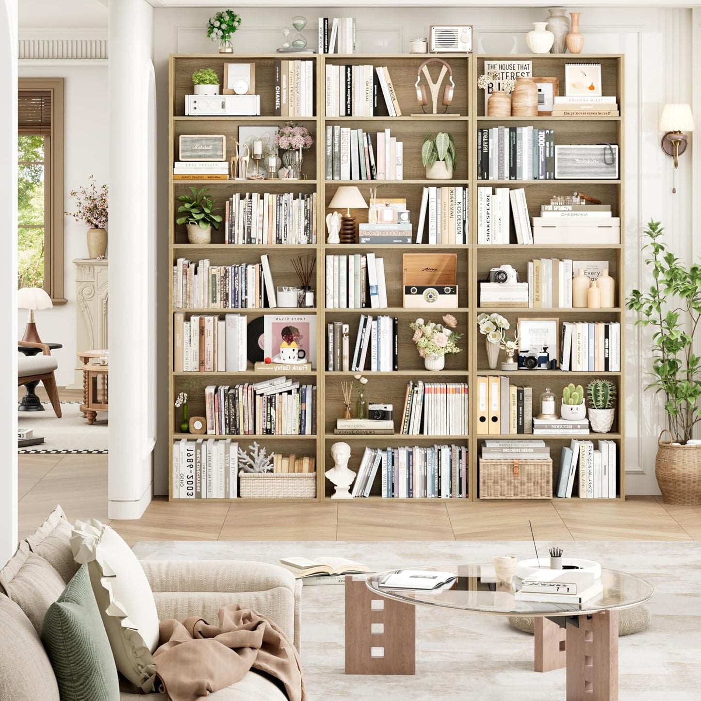 FACBOTALL 82" Tall Bookshelf, 7-Tier Open Shelves Bookcase, Freestanding Display Storage Shelves, Tall Bookcase Home Decor Furniture for Home Office, Living Room, Bedroom, Light Oak