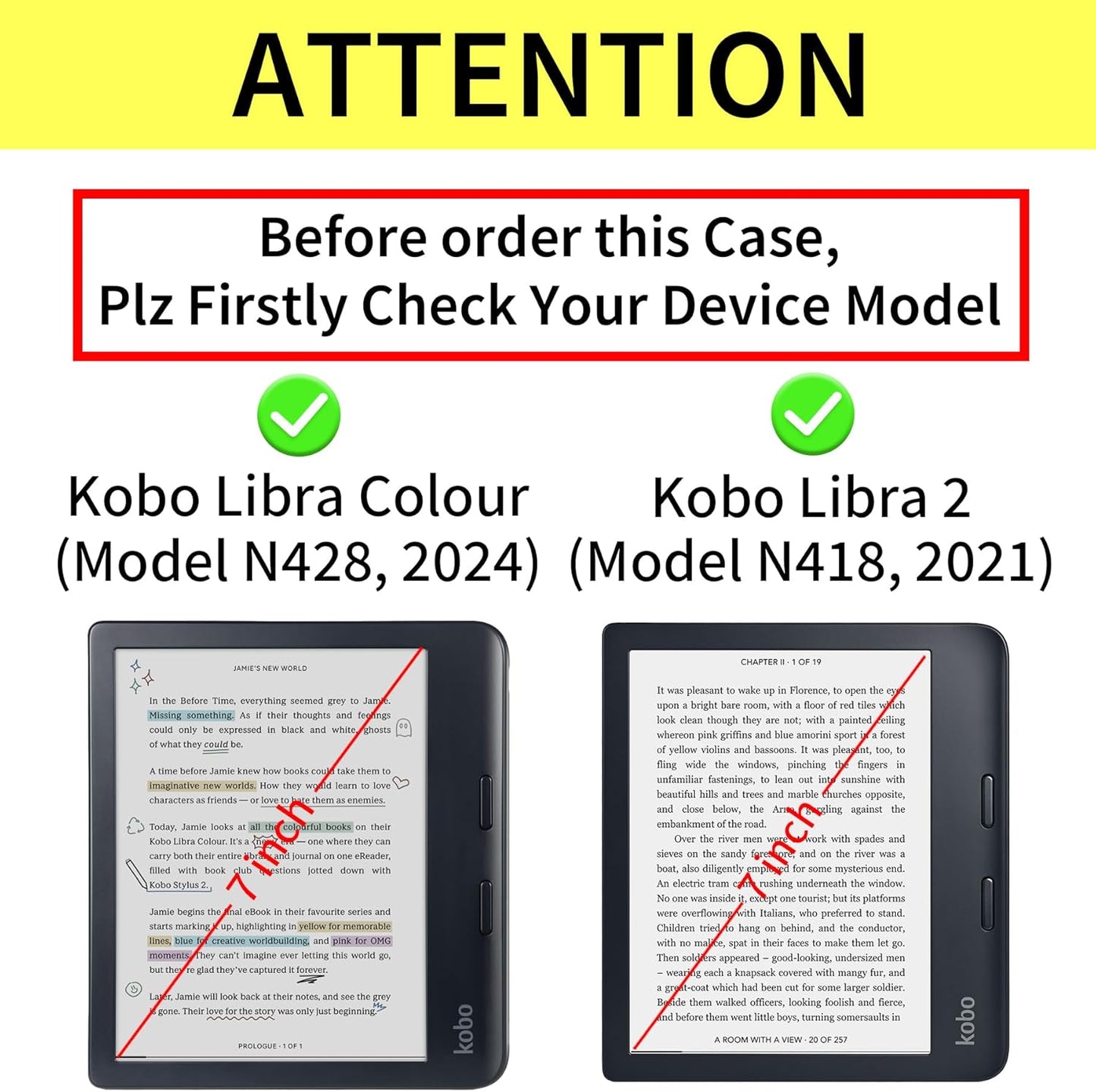 Clear Case for 7 inch Kobo Libra Colour(Model N428, 2024) and Kobo Libra 2(Model N418, 2021), Includes a Screen Protector - Ultra Clear Soft Flexible TPU Back Cover, Transparent.