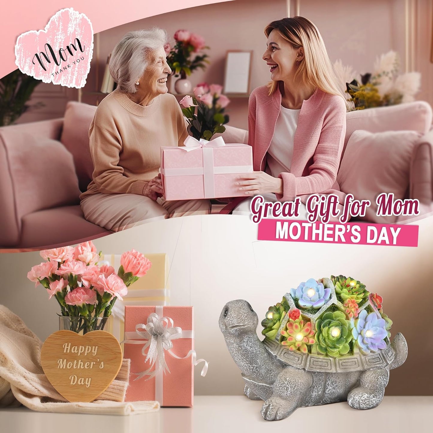 GIGALUMI Solar Garden Statues Turtle Figurine Lights for Outside, Yard Decorations Outdoor, Garden Decor Unique Birthday Housewarming Gifts for Mom, Women for Mothers Day