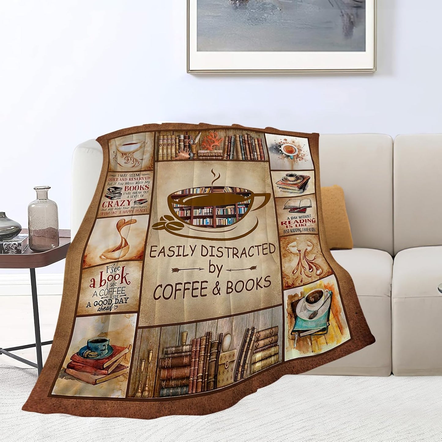 Book Lovers Gifts Blanket Flannel Fleece Reading Librarian Coffee Throw Blanket Cozy Plush Ultra Soft Fuzzy Reader Bookworm Graduation Blankets for Girls Women Boys Men 50"X40"