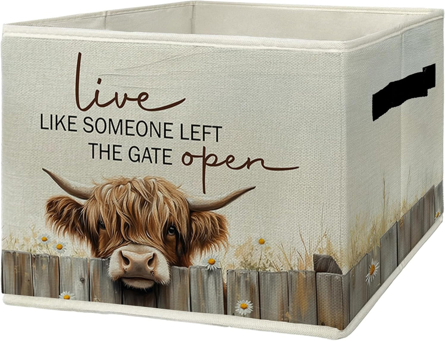 Highland Cow Storage Bins & Boxes with Handles, Western Highland Cow Foldable Basket for Organizing, Farmhouse Rustic Collapsible Storage Basket for Bedroom Room Bathroom Clothes Toys Books