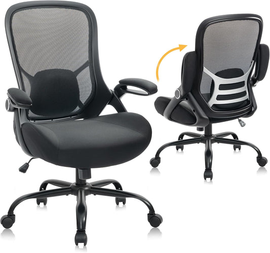 HYLONE Big and Tall 400lbs Heavy Duty Office Chair, 5" Thickened Seat Ergonomic Desk Chair with Adjustable Armrests, Home Office Computer Chairs for Long Hours Mesh Executive Chair(Black)