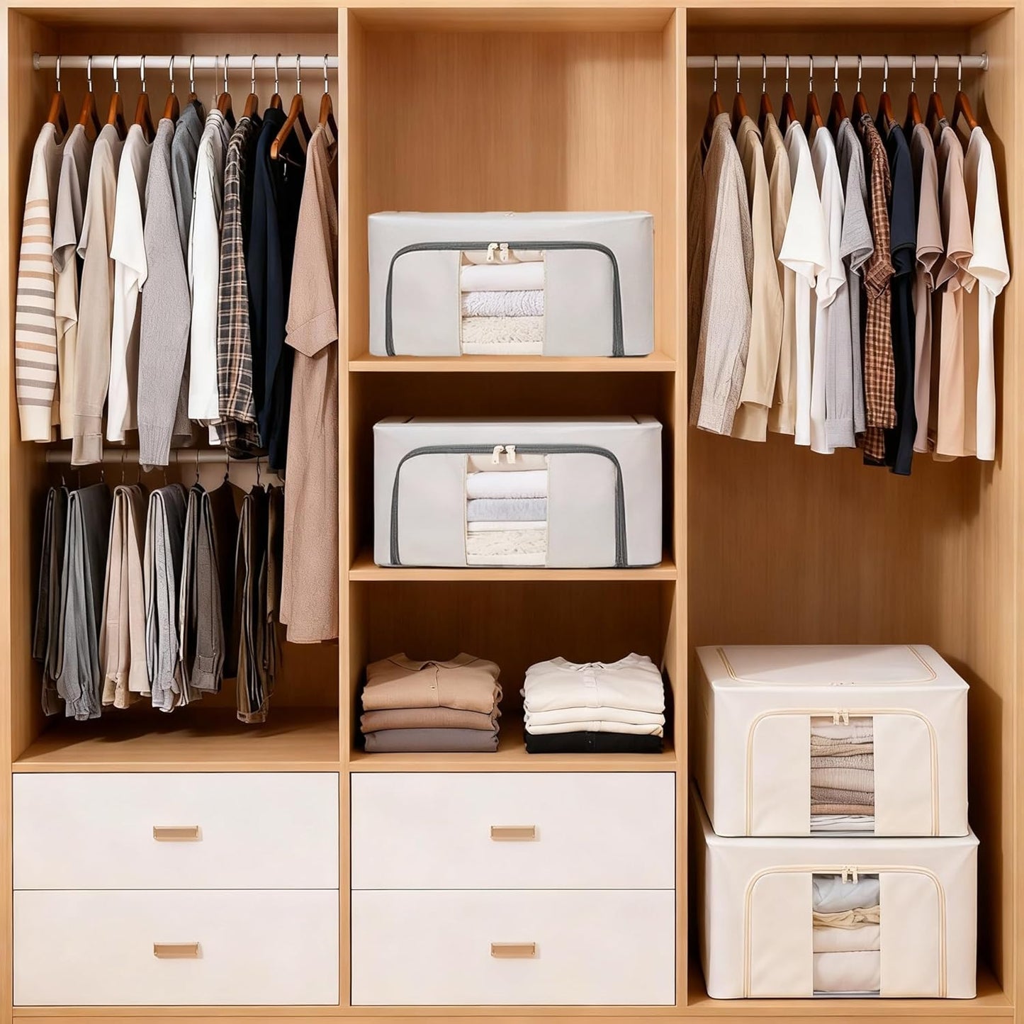 Sturdy Storage Box with Handle Lid Collapsible Fabric Organizer Chest Bins For Blankets Clothes Books 16 * 12 * 8inches