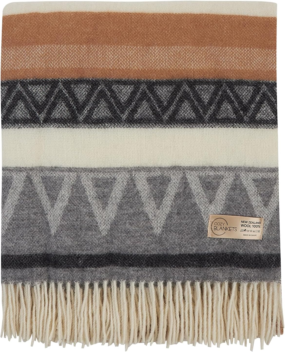 | Wool Blanket/Throw | 100% New Zealand Wool | Perfect for Home and Outdoors | Virgin Wool Throw with Fringes 75"x87" (190 x 220 cm)
