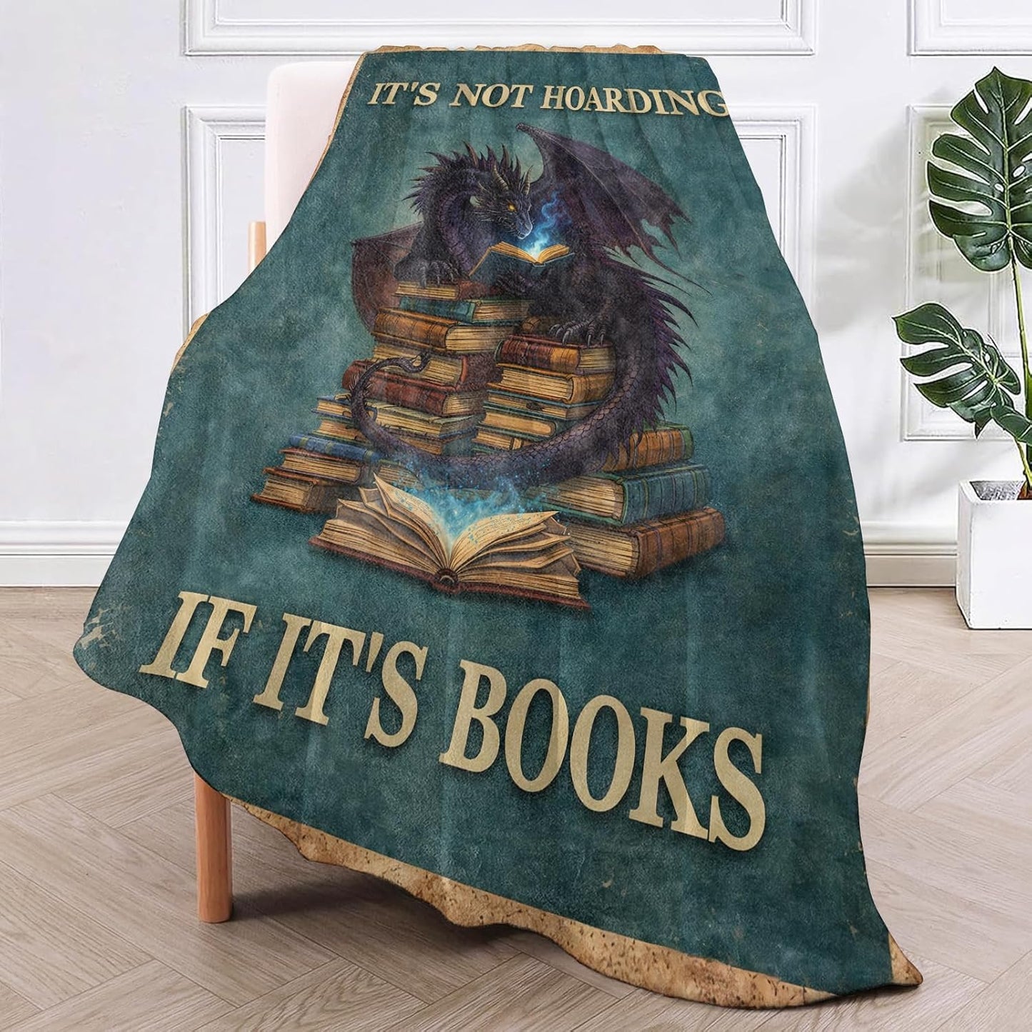 Vintage Dragon Book Flannel Throw Blanket Fantasy Animal and Reading Decor for Teens Adults Books Lovers Cozy Lightweight Fleece Blankets Bedroom Couch Dorm Camping Travel Gifts, 50x60inch