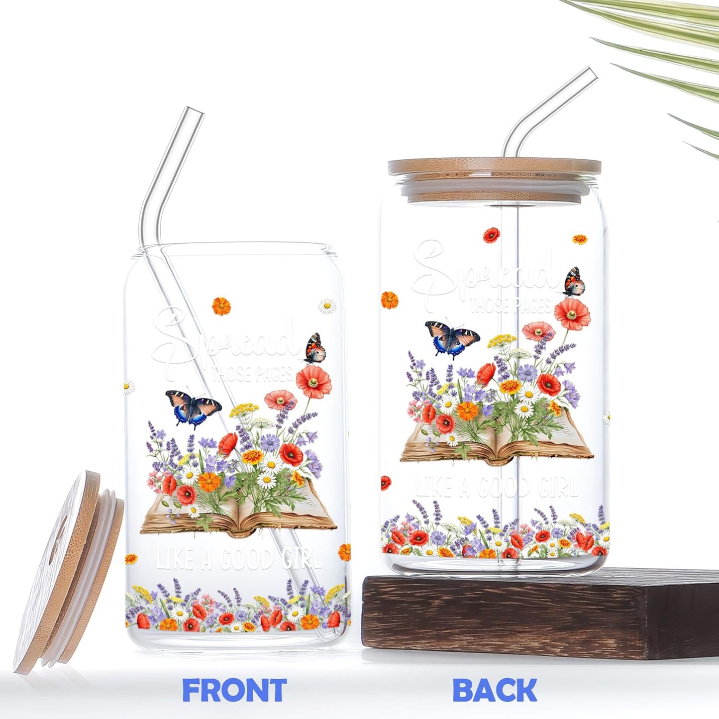 Gifts for Readers Book Lovers Women 16 oz Glass Cups with Lids and Straws Iced Coffee Tumbler Reading Accessories for Bookish Club Bookworms Teacher Librarian Friends Mother's Day Valentines