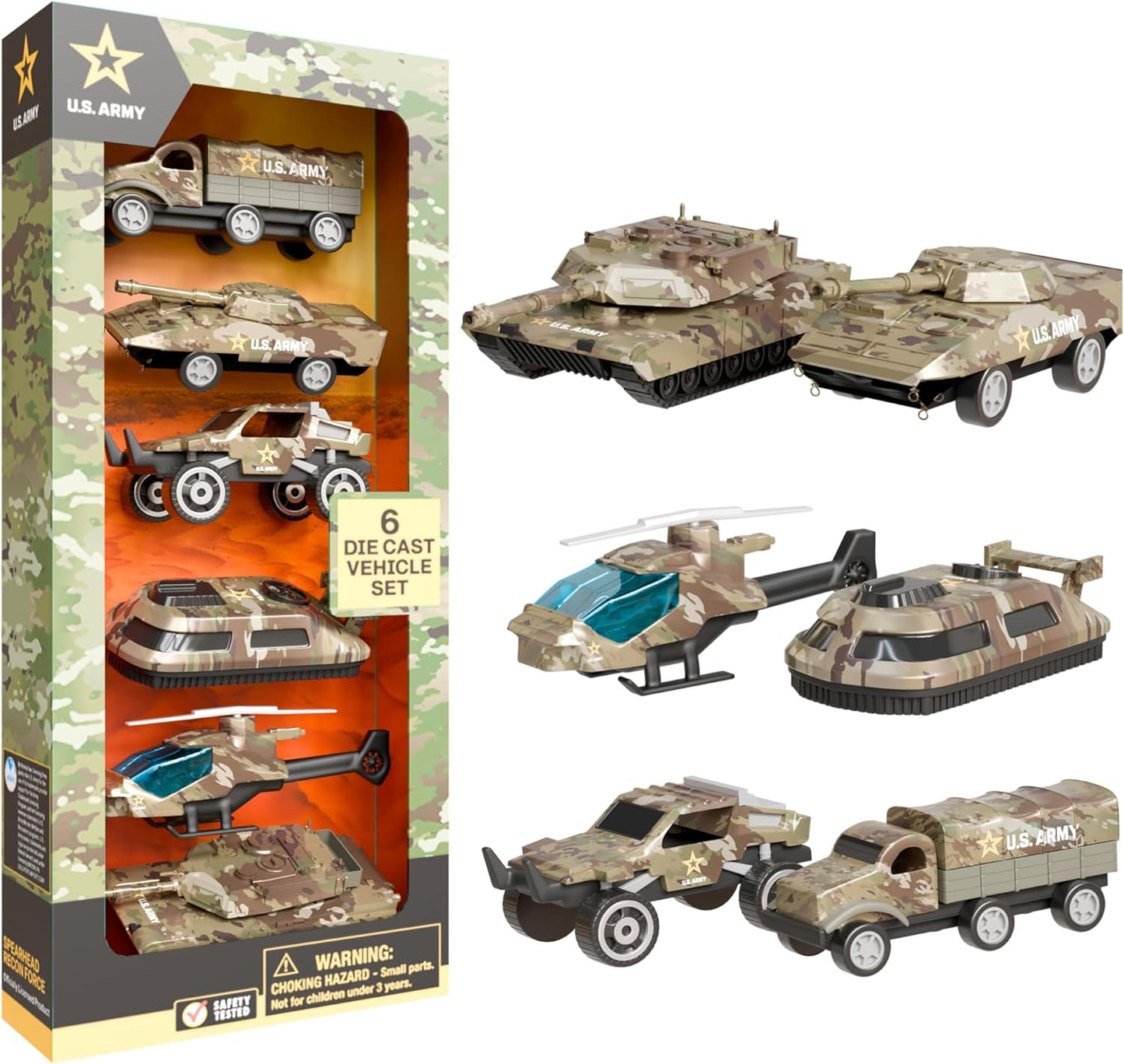 Lollipop US Army Die-Cast Vehicle Set - 6 Military Vehicles for Toddlers & Kids, Army Trucks, Jeeps, Recon Force Toys for Boys Age 4-7, Officially Licensed Army Action Set for Adventures