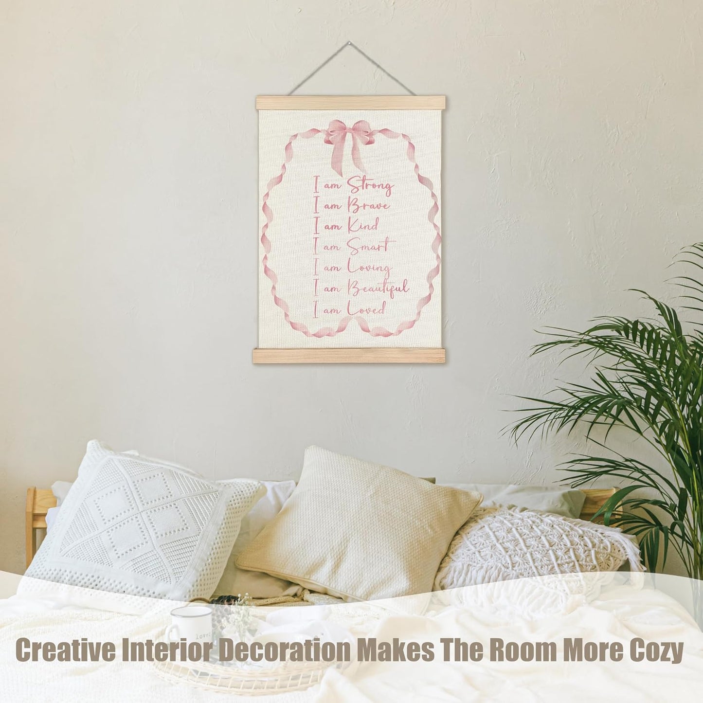 WUCHJ Coquette Pink Bow Inspirational Wall Art Poster 12x16 Inch, Preppy Room Decor Aesthetic, Girly Positive Affirmation Hanging Wall Decor Canvas Prints for Kids Girls Nursery Bedroom Dorm Apartment