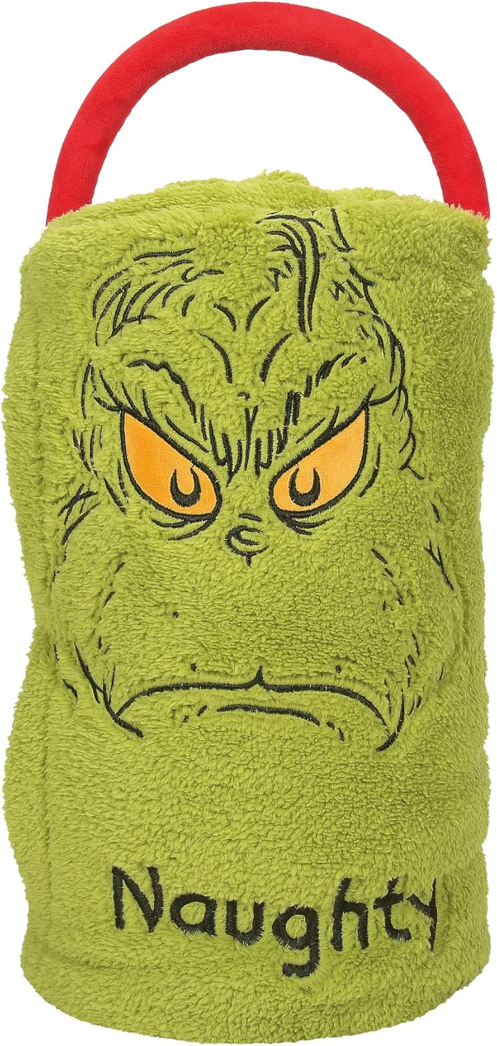 Department 56 Snowpinions Snow Throw Dr. Seuss the Grinch Naughty Nice Super Soft Fleece Blanket, 45 by 60 Inch, Green