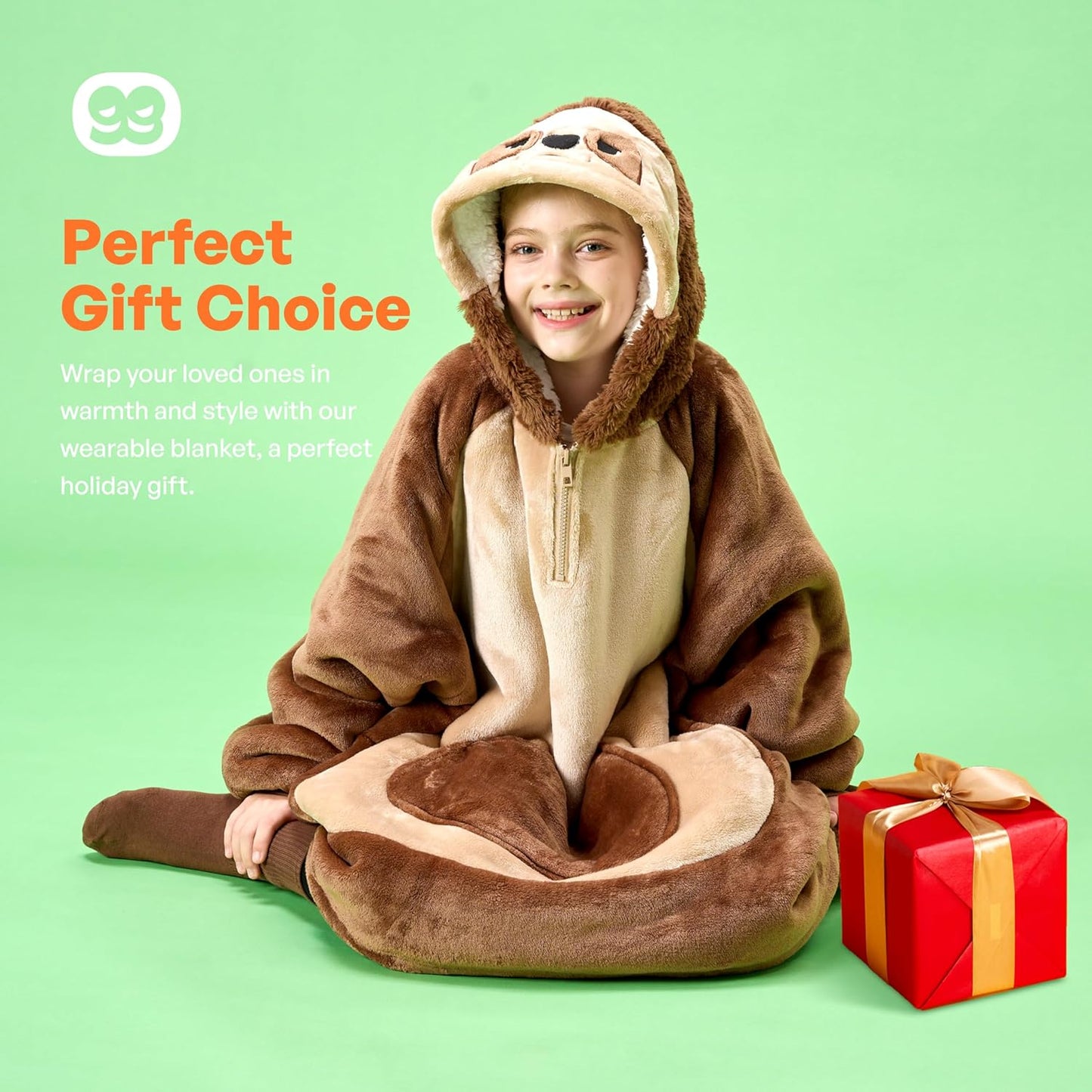 Giggling Getup Wearable Blanket Hoodie for Girls and Boys Sherpa Fleece Hooded Blanket Sweatshirt Warm Cozy Sherpa Wearable Throw Oversized Hoodie with Giant Pocket & Sleeves for Kids Brown Sloth