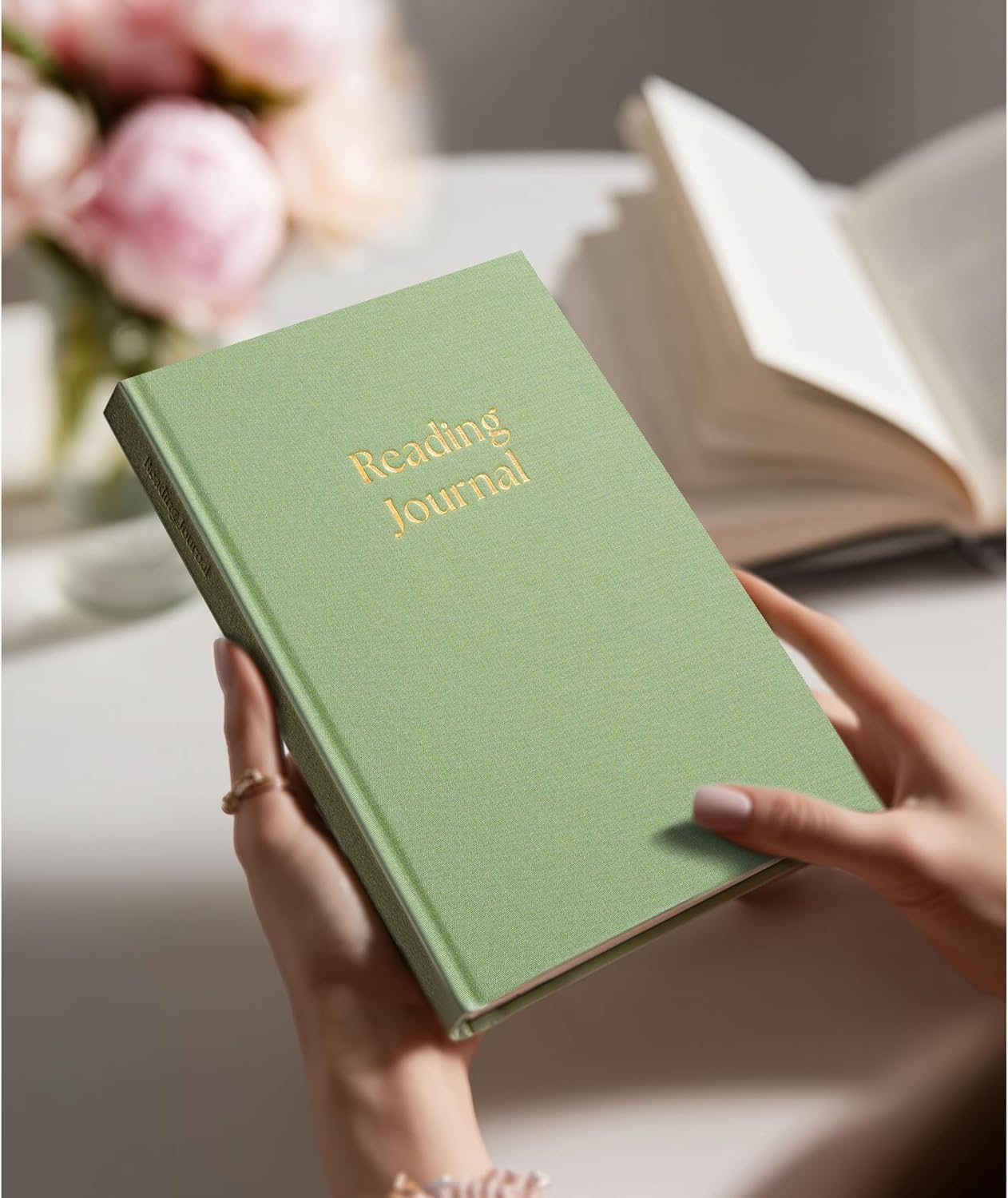 Reading Journal - 52 Reviews - Book Journal Gift for Book Lovers - Review, Log & Track Your Reading - Avid Readers Accessories - Linen Hardcover - Sage Green