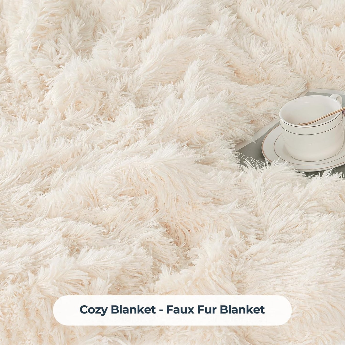 XYYZYZ Super Fluffy Throw Blanket, Faux Fur Fuzzy Blanket for Couch Sofa Bed, 50x60 Inches, Cream White