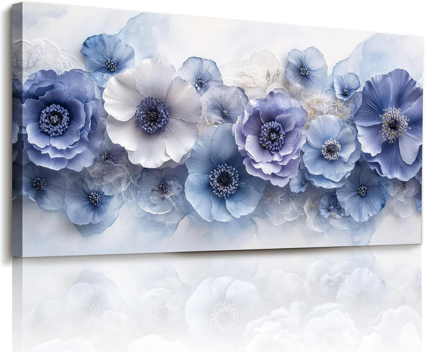 imjiayu Flower Wall Art, Large Wall Decor, Blue Wall Art, Botanical Floral Prints, Peony Chic Modern Art, Nature Aesthetic Paintings Wall Decor Living Room Bedroom Office Home Decorations 20"x40"