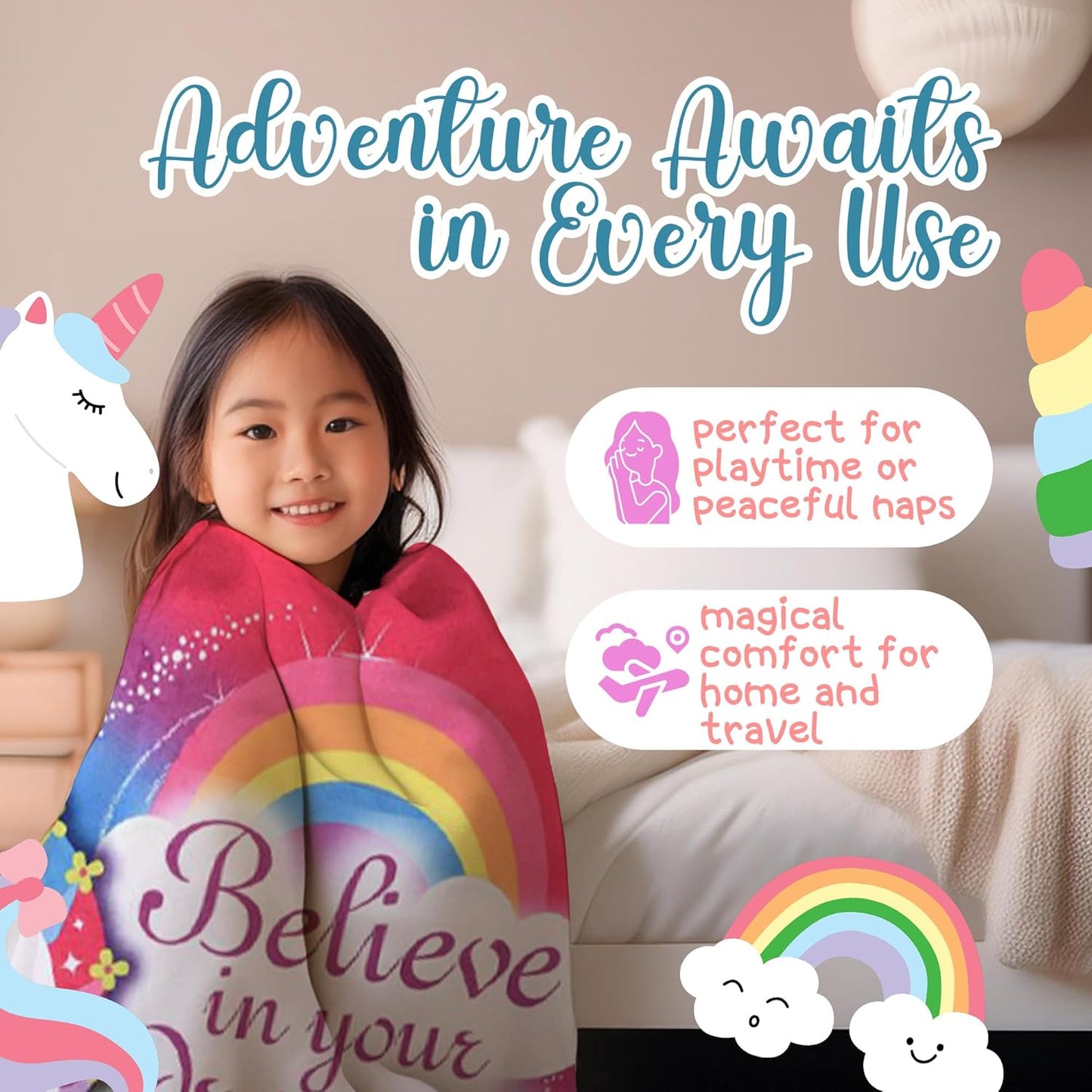 Forest & Twelfth Plush Unicorn Blanket - 50” x 60” Soft Cozy Fleece Throw Blanket for Girls & Kids, Magical Unicorn-Themed Baby Blanket, Birthday, Room Décor or Christmas Blanket