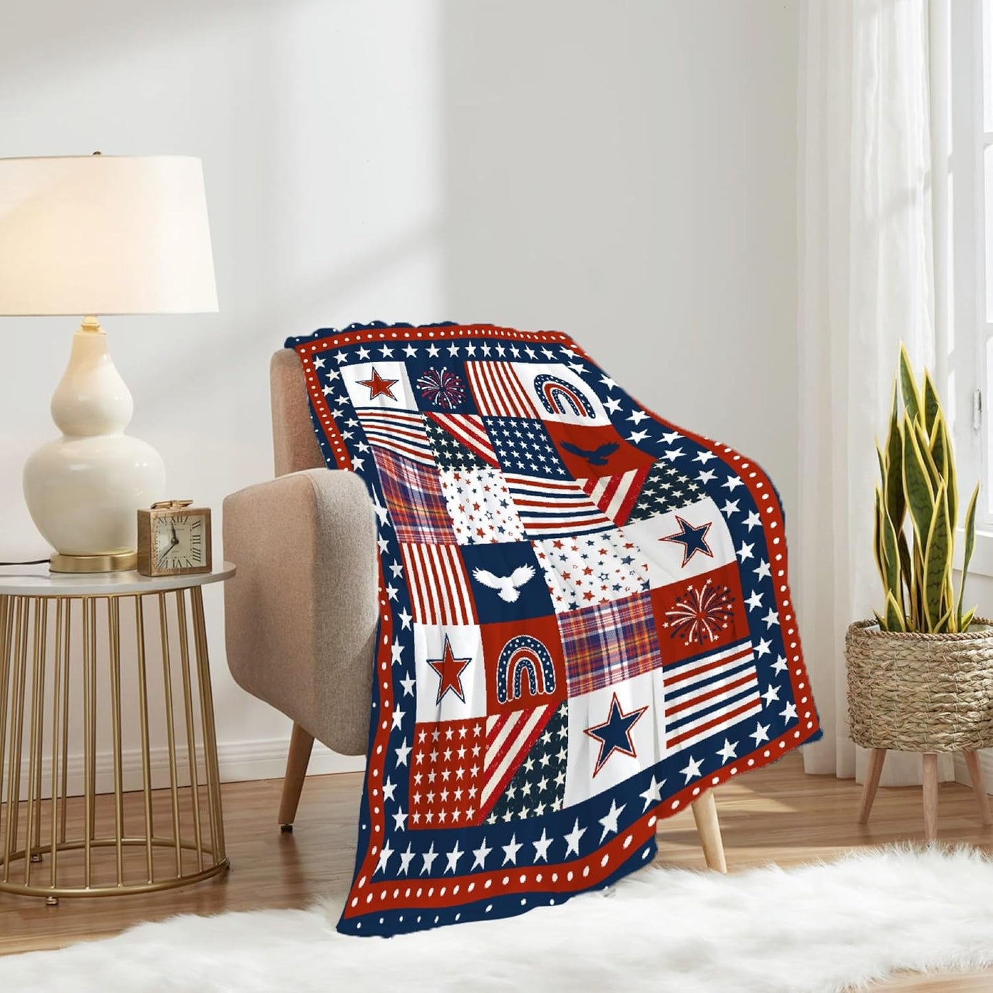 Flag Star Patriotic Blankets Independence Day 4th of July Blanket Gifts, Ultral Soft Blue Red White Lightweight Flannel Blankets Throw for Home Sofa Bed Chair 50"x60" for Teens
