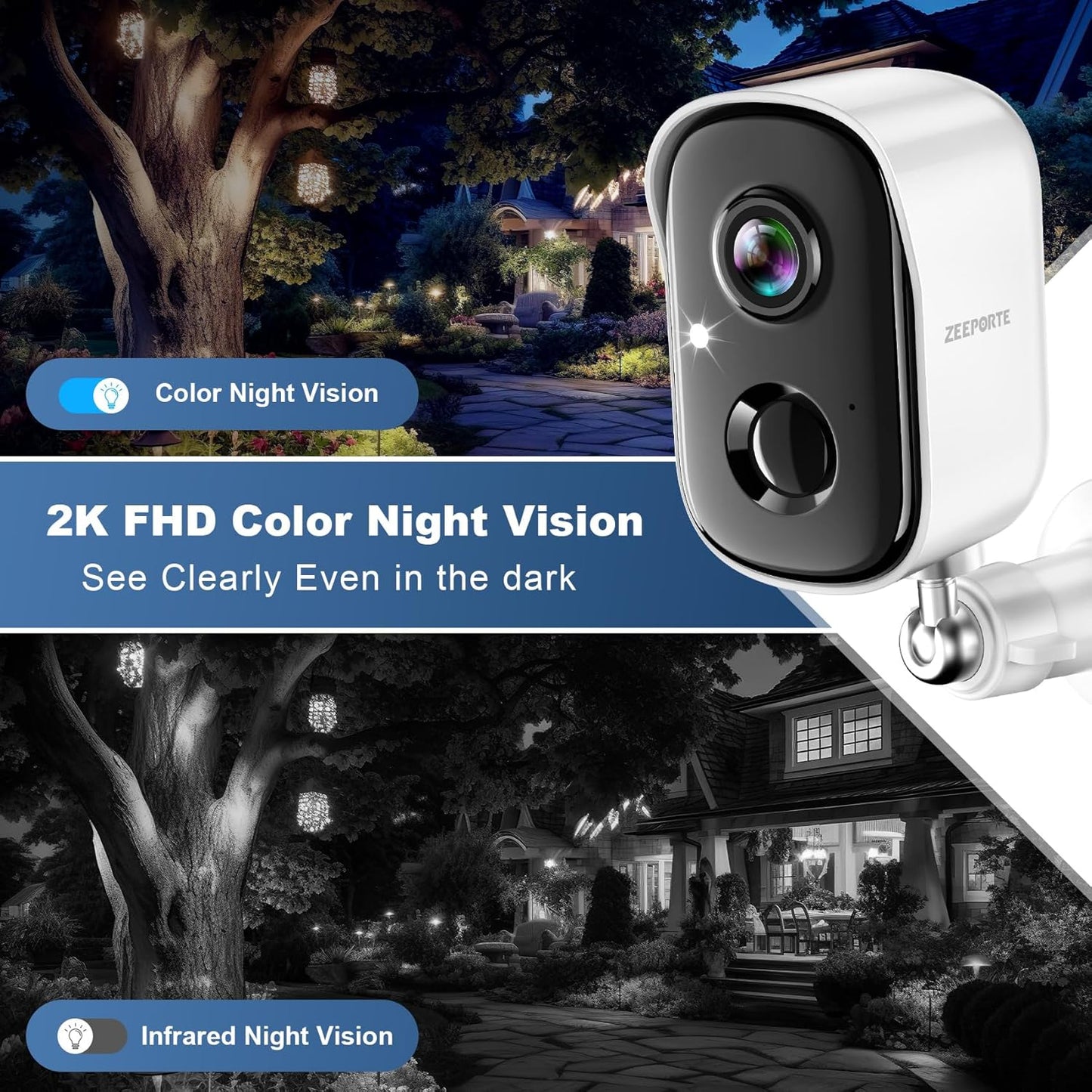 Security Cameras Wireless Outdoor, 2K Battery Powered Indoor Camera/WiFi Camera for Home Security with AI Motion Detection, Color Night Vision, Spotlight, Siren, Waterproof, SD/Cloud Storage