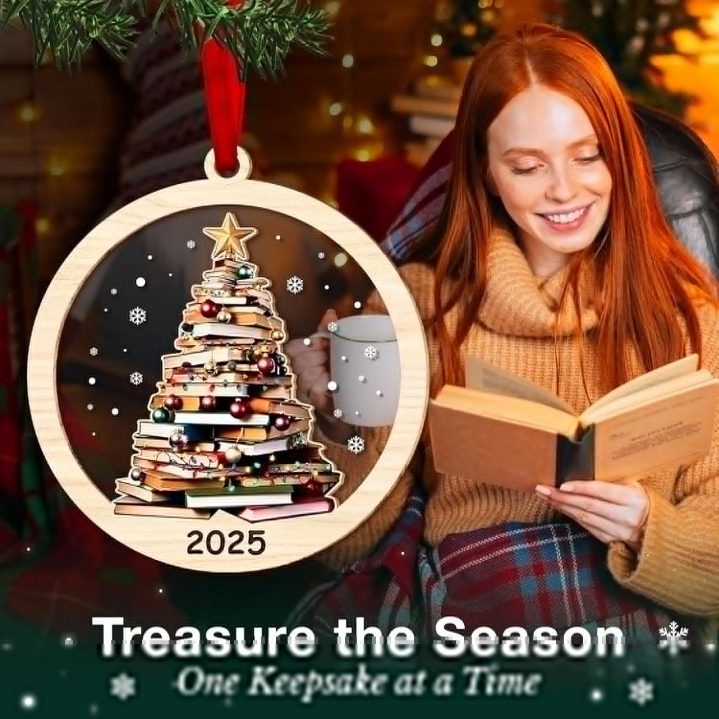 Book Ornament for Christmas Tree - Book Lover Gifts for Women - Ideas Gifts for Readers Book Lovers Women, Bookish Gift, Ideas Gift for Readers, Books Club Ornaments, Bookworm's Present