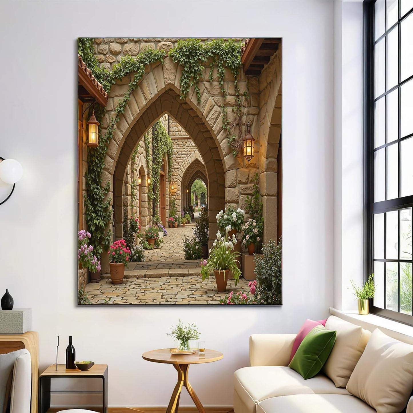 GDJSMIN Medieval Stone Arches Wall Art, Cobblestone Paths Poster for Reading Room Living Room Decor 12x 16 inch Unframed