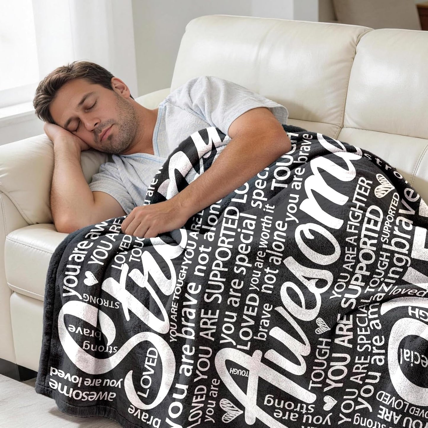 Get Well Gifts for Women or Men, Birthday Gifts, Inspirational Blanket for Her Him, Sympathy Gift, Cancer Care Gifts, Thinking of You Gift for Mom, Dad, Friend, Coworker- Black Hug Blanket 60'' x 50''