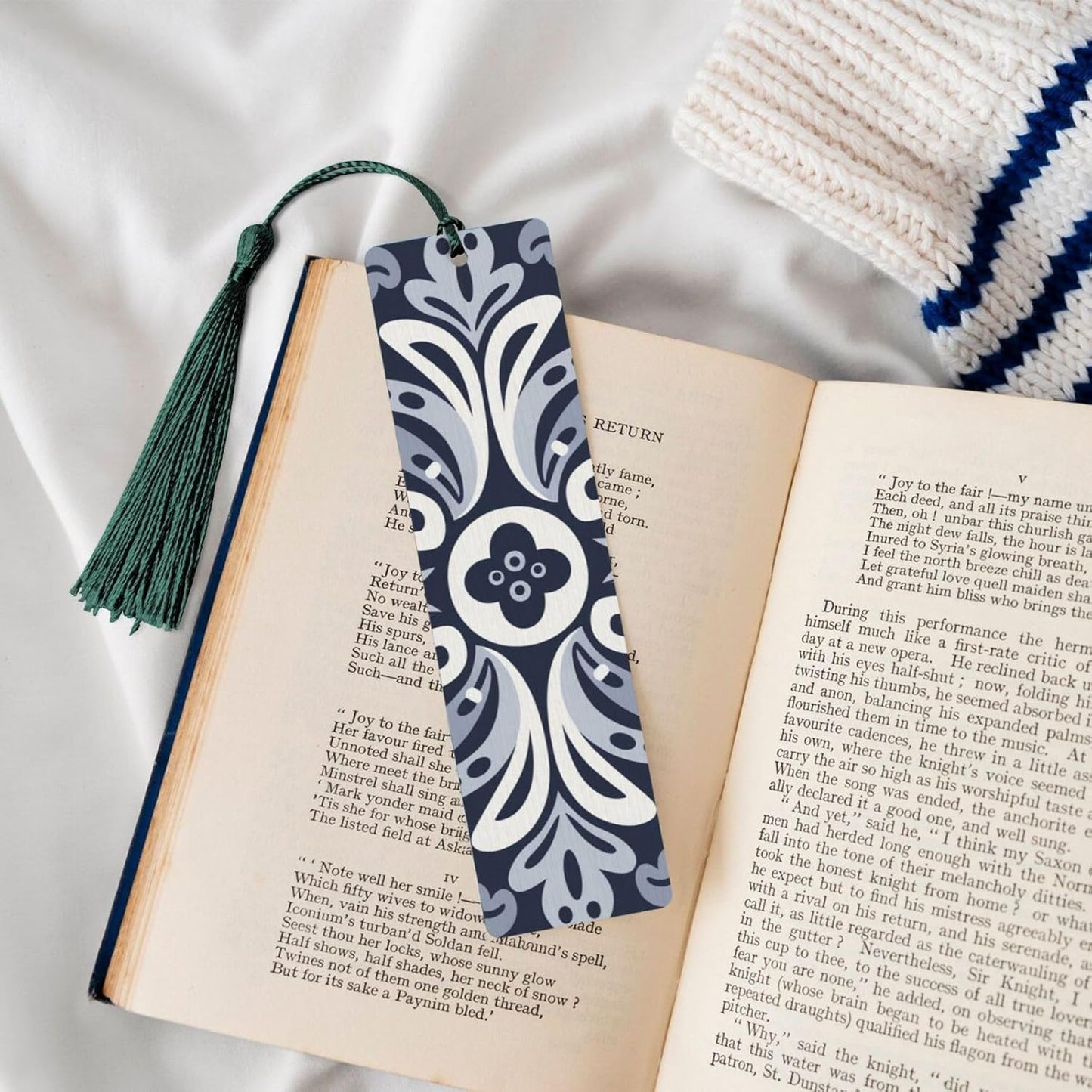 Navy Blue Bookmarks Gifts for Women Men, Wooden Bookmarks for Book Lovers, Vintage Book Marks Ornaments with Tassel, Unique Personalized Reading Page Markers Dark Green