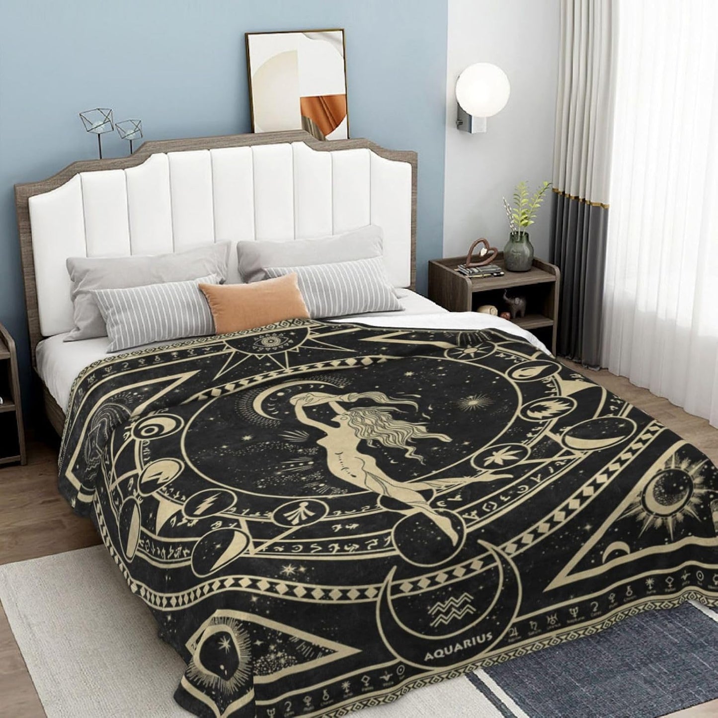 Aquarius Zodiac Blanket, Aquarius Zodiac Gifts for Women Moon Constellation Astrology Decor Witchy Gothic Soft Blanket 60"X50"