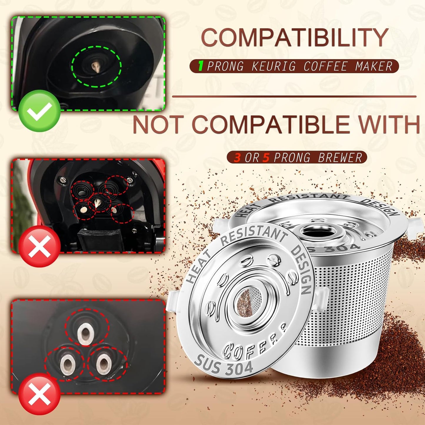 4 Pack Reusable K Cups Coffee Pods for Keurig 1.0: Stainless Steel Reusable Coffee Pods for Keurig Coffee Pods Reusable, BPA-Free, SUS 304‌, Scoop, Heat Resistant Handles