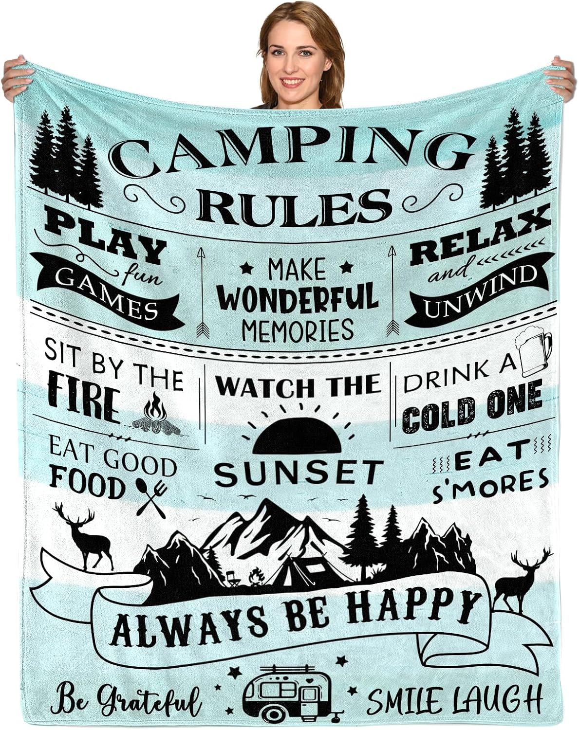 Camping Gifts for Women/Men, Camping Rules Blanket, Camp Stuff, Camp Essentials, Camper Decor for Outdoors, RV Owners Travel 60"x50"