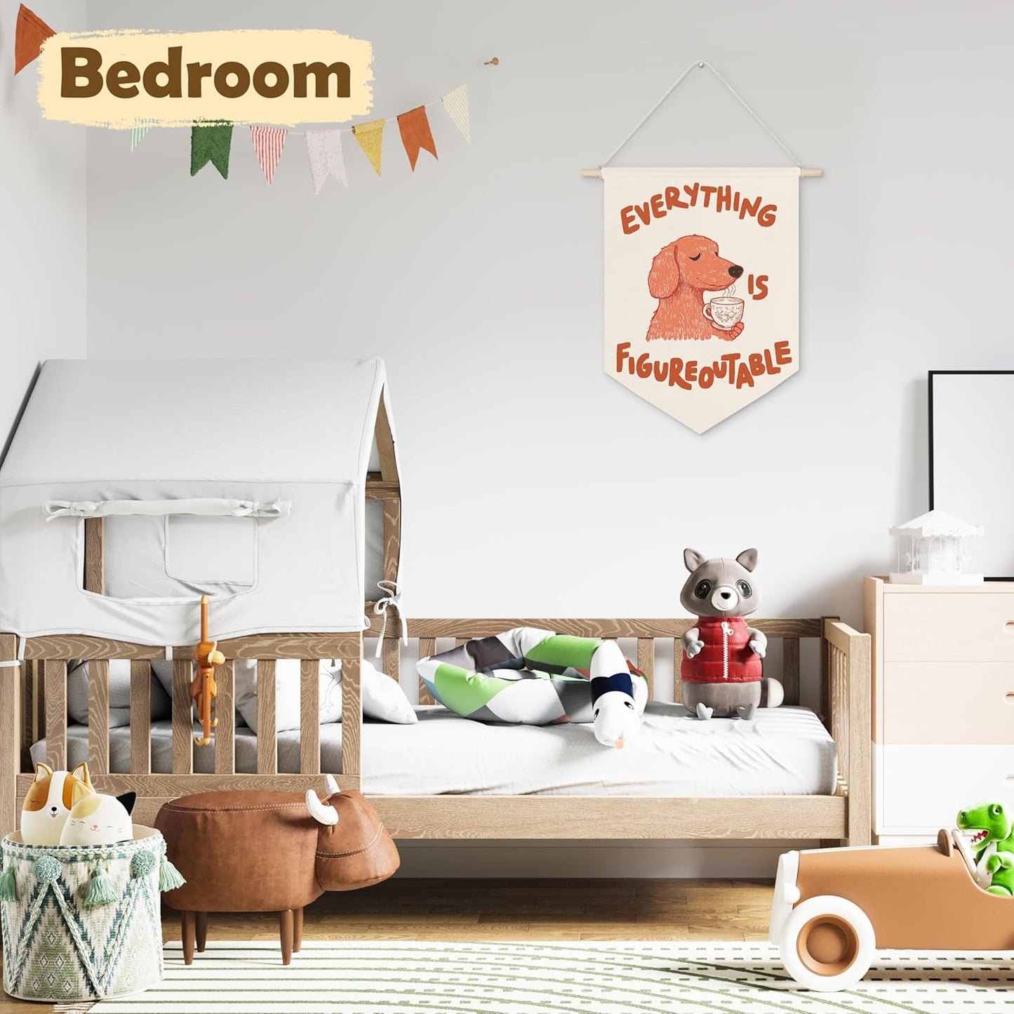 LZYRF Funny Dog Inspirational Wall Banners, Everything is Figureoutable Humorous Hanging Pennant Banner Flags, Positive Quote Wall Art for Home Office Decor