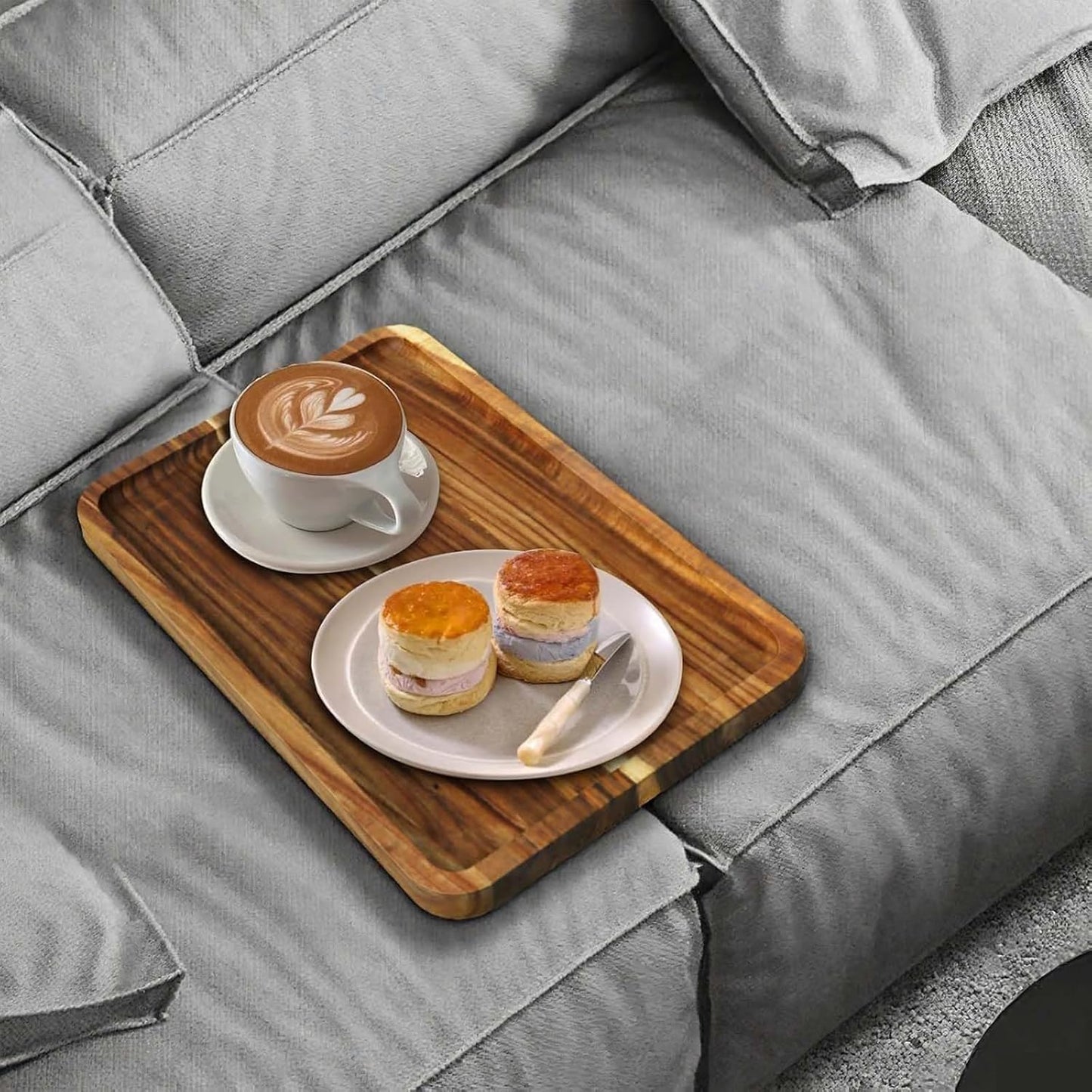 Sofa Tray, Solid Wood Tray Table Foldable, Couch Desk No Odor for Drinks Snacks Phone Remote Control (Square-Shaped)