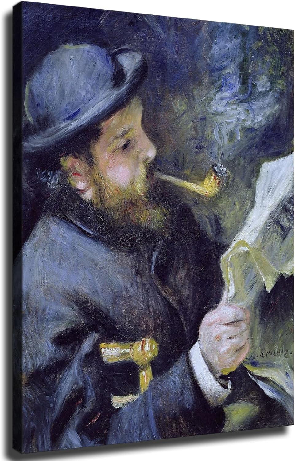 Pierre Auguste Renoir painting artwork- Claude Monet Reading Poster HD Canvas Printing Wall Art Decor Aesthetics For Living Room Bedroom kitchen bar Background Decor (12x16inch-Farmed)