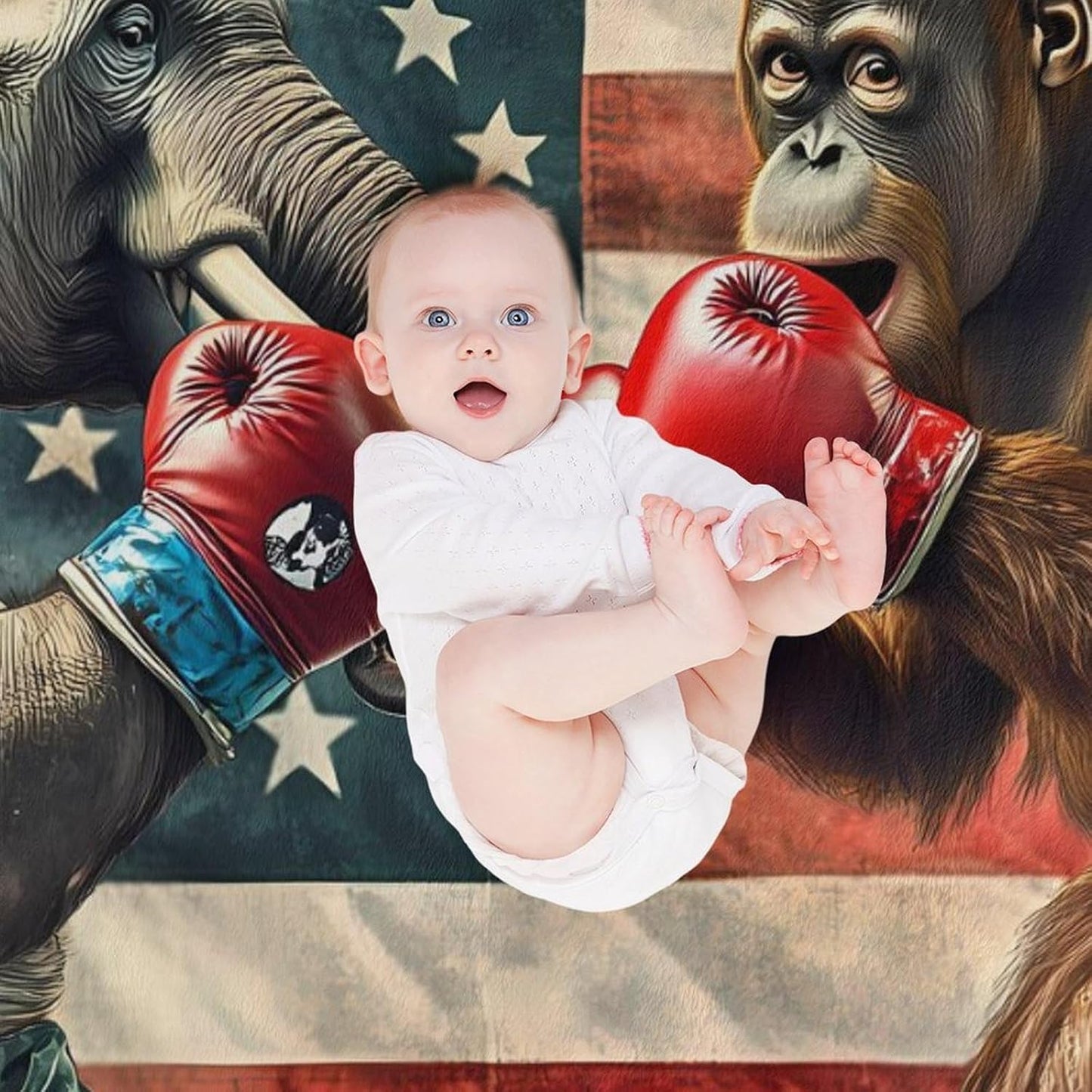 Elephants and Gorillas Funny Boxing Throw Blanket for Couch Bed Plush Cozy Fuzzy Flannel Blanket for All Season 30"x40"