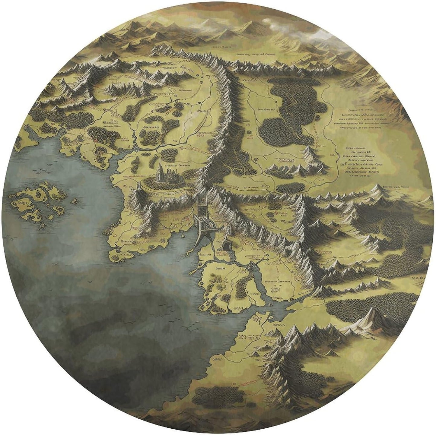 Round Small Area Rug, Middle Earth Map Print Circle Rugs, Non Slip Washable Floor Mat, Soft Throw Rug for Living Room, Powder Room Entryway, Bathroom, Bedside, Floor Decor 80 * 80cm