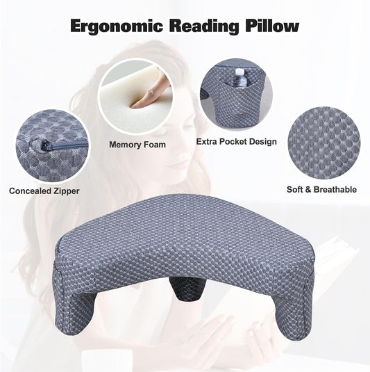 Reading Pillow with 2 Side Pockets,Arm Rest Pillow for Loptop,Memory Foam Reading Pillows for Gaming,Working, Crocheting,Removable and Washable Cover,Unique 3-Leg Design for Enhanced Stability