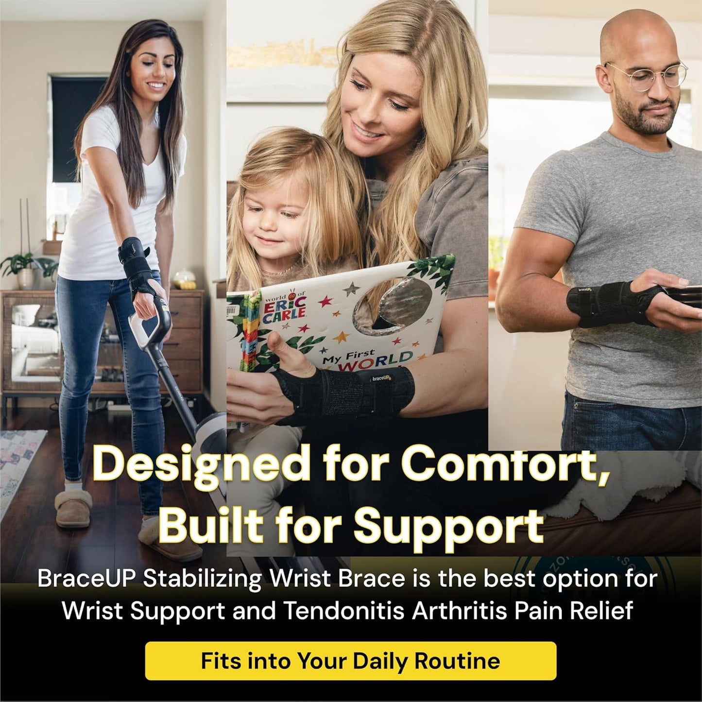 BraceUP Carpal Tunnel Wrist Brace - Metal Wrist Splint for Hand and Wrist Support, Tendonitis Arthritis Pain Relief
