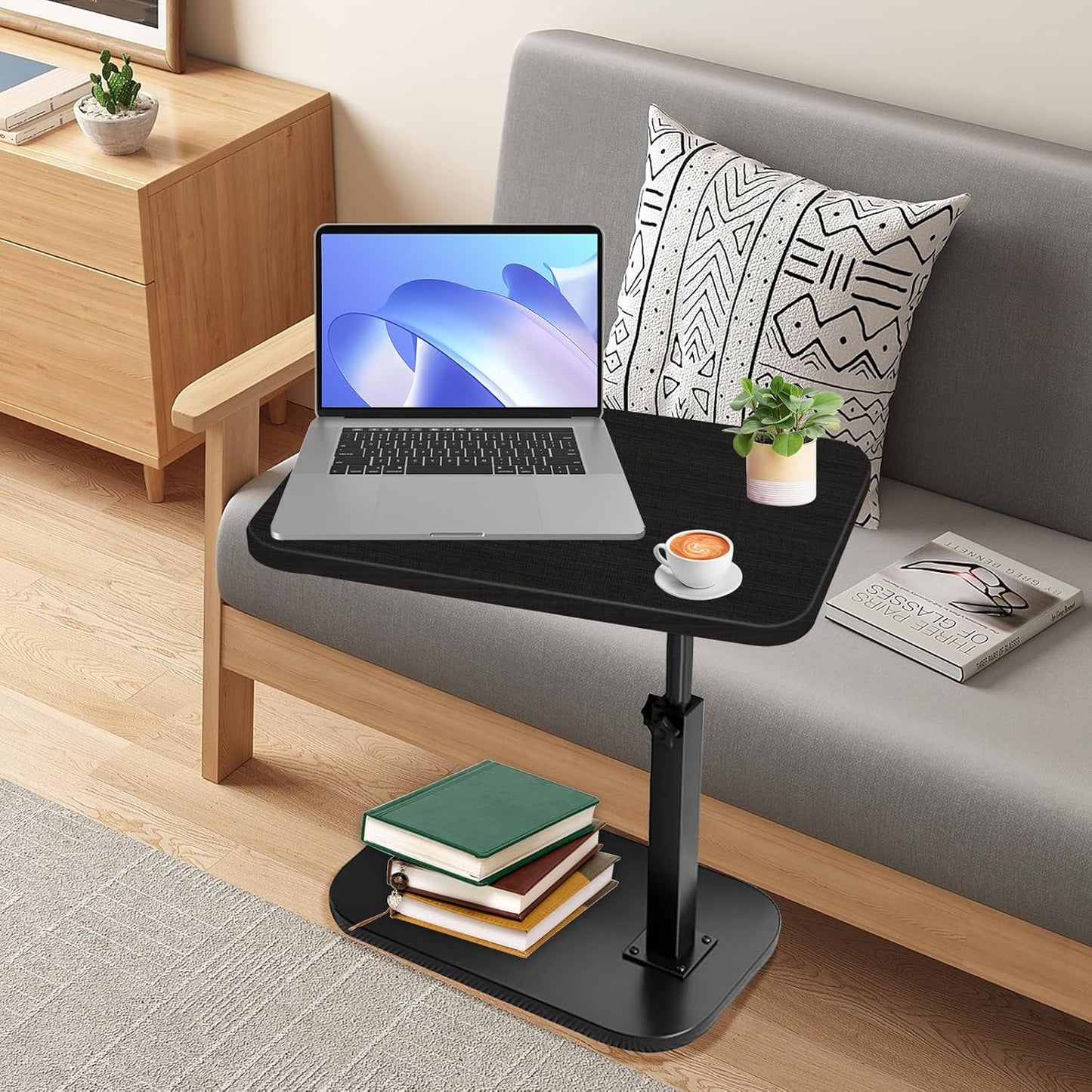 C Shaped End Table Adjustable Height, 360° Swivel C Side Tray, Small Bedside Table, for Couch, Living Room, Bedroom, Corners and Office (Black)