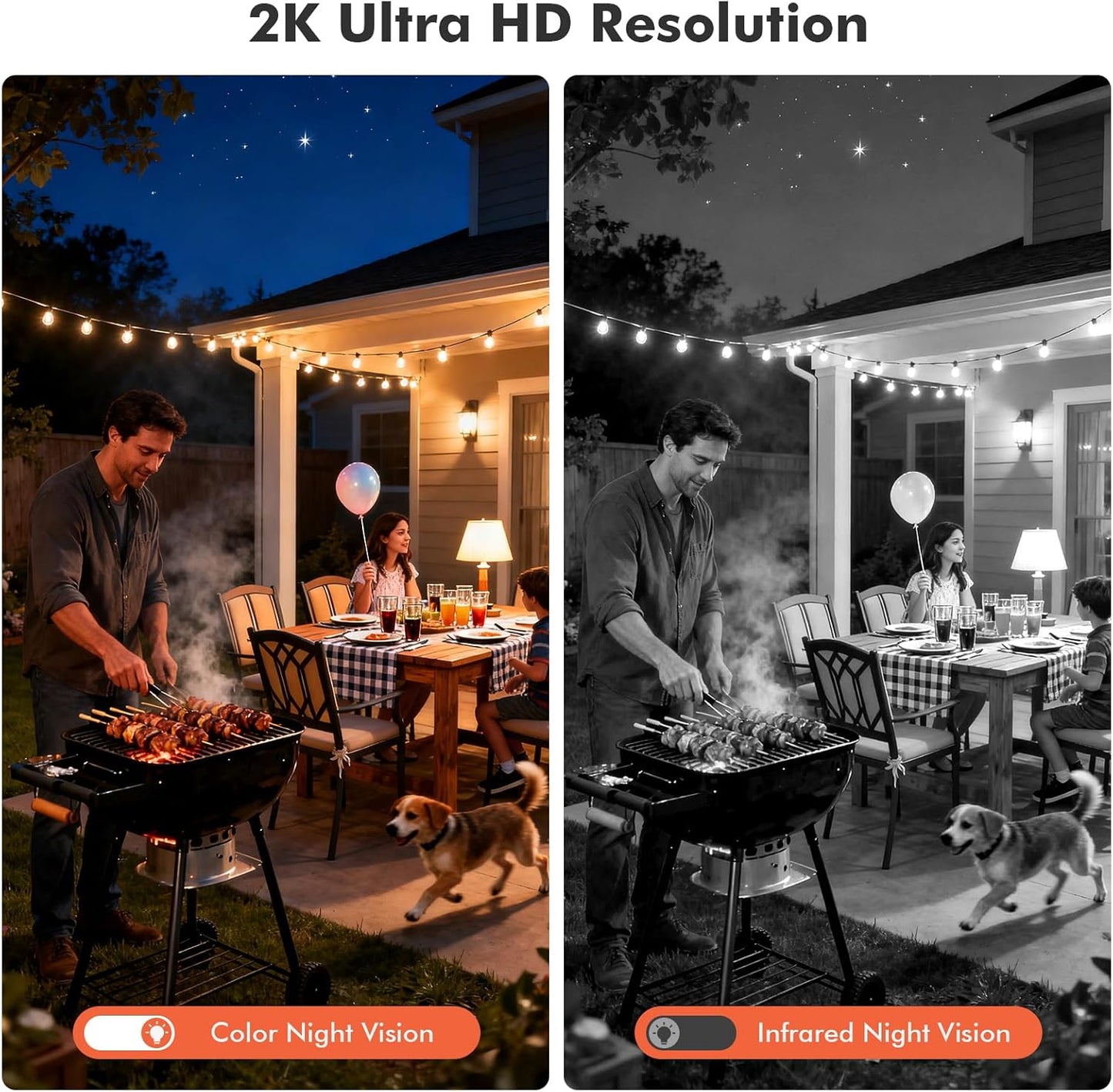 Dzees Outdoor Camera Wireless, 2K Battery Powered WiFi Surveillance Camera for Home Security System with Siren Alarm & Spotlight, Motion Detection, Color Night Vision, IP65 Waterproof Cloud/SD-2-Pack
