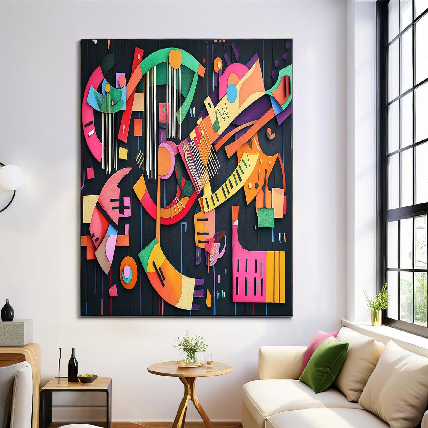 GDJSMIN Abstract Shape Figure Wall Art, Pink Geometric Musical Instrument Graphics Poster For Reading Room Living Room Decor 24 X 36 Inch Unframed