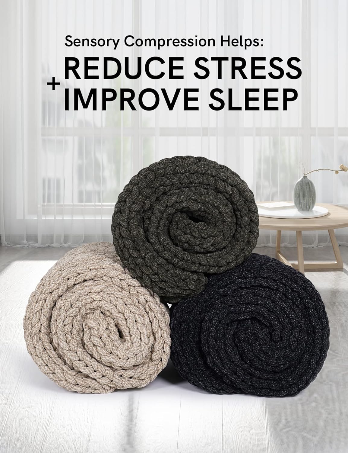 YnM Chenille Weighted Blanket, Handmade Chunky Knitted Design, Soft and Cozy, Temperature Regulating and Breathable, Machine Washable Throw for Sleep or Home Decor (Beige, 50x60 Inch, 10lbs)
