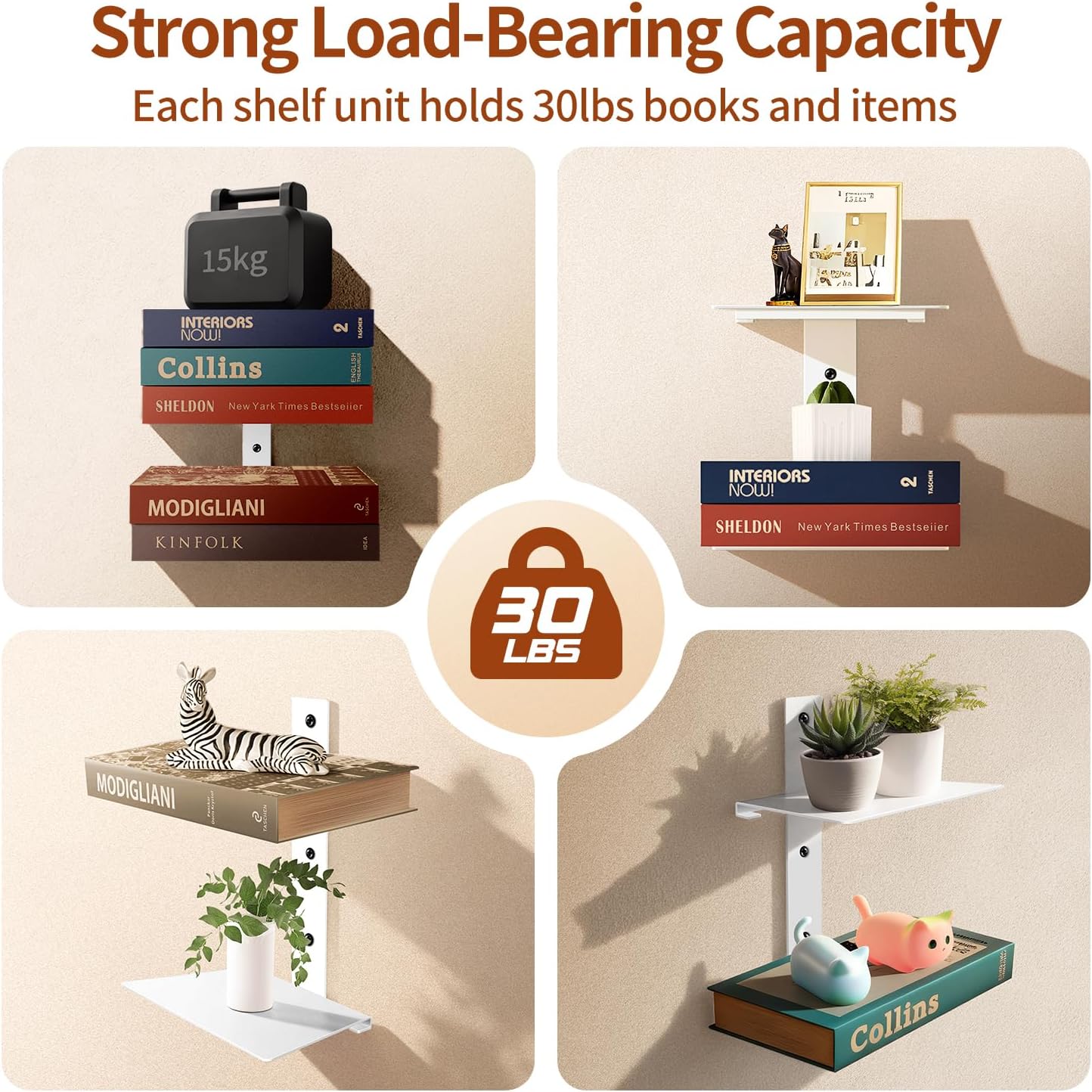 Professional Invisible Floating Book Shelves for Wall, 6 Tier Vertical Spine Book Tower Hanging Bookshelves, Wall Mounted & Space Saving, Heavy Duty Metal Book Organizer for Home Office, 3 Pack White