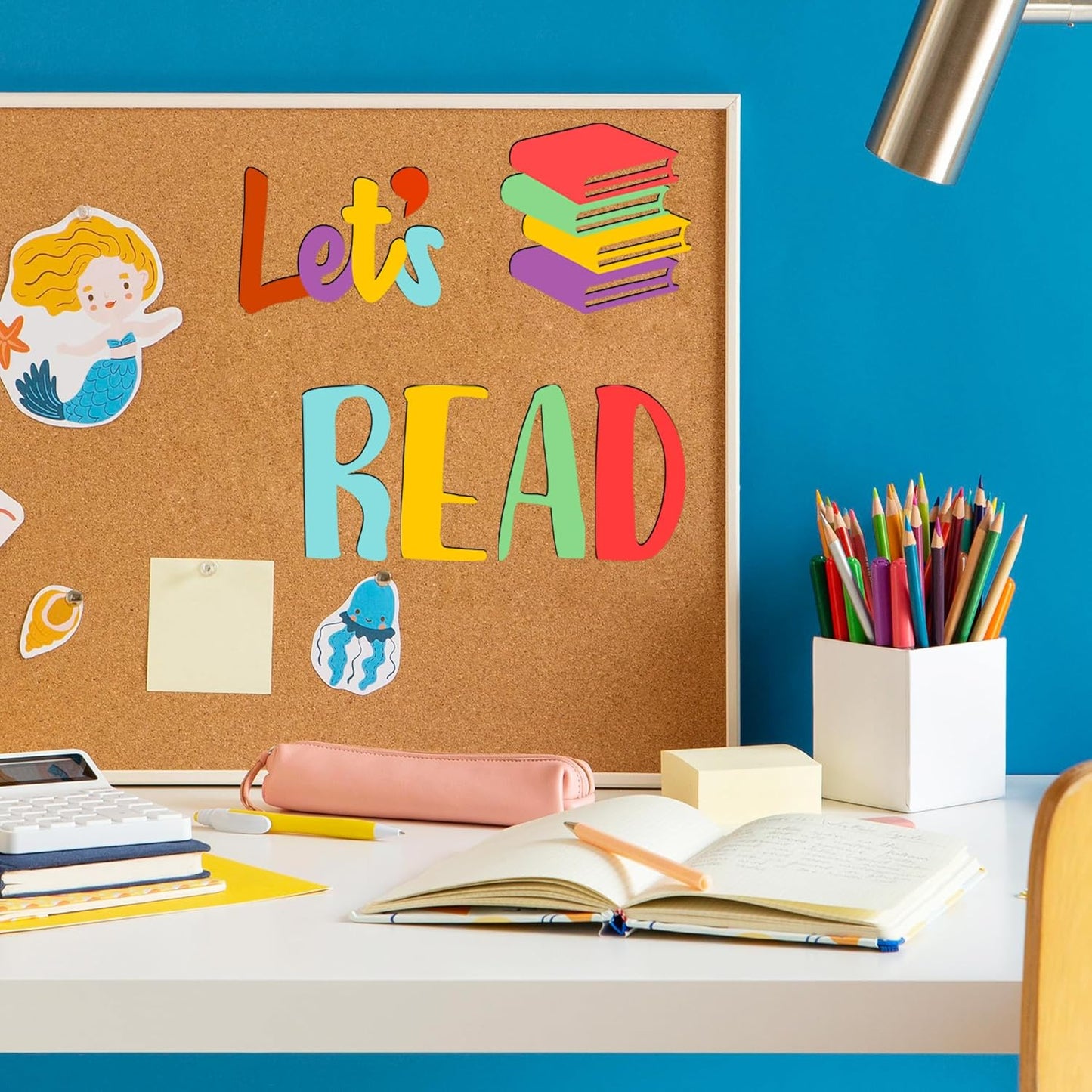Let's Read Sign Wall Decals Colorful Reading Rooom Wall Decor Stickers Reading Nook Wood Sign Decals Decor Removable Motivational Walls Sicker for Kids Bedroom Playroom Nursery Library Classroom Decor
