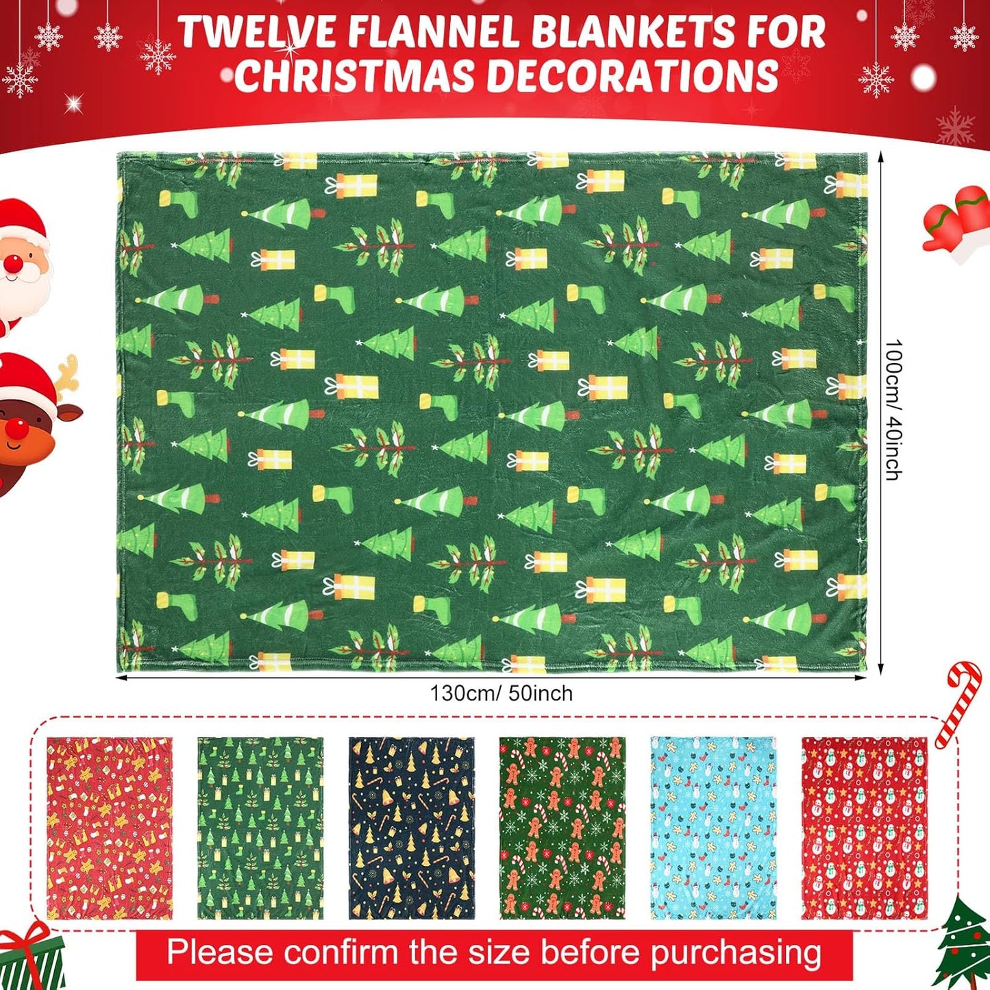 6 Pack Christmas Throws Blanket Bulk Christmas Flannel Blanket Xmas Lightweight Throw Soft Warm Fluffy Plush Quilt for Living Room Couch Dorm, 40 x 50 Inches