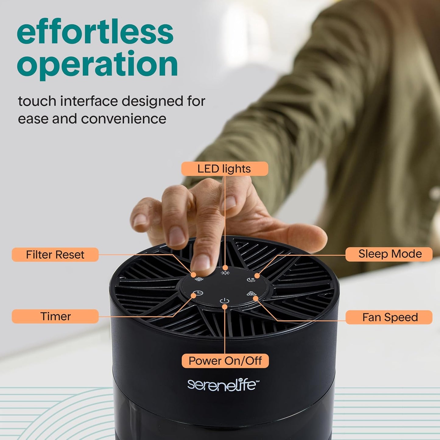 SereneLife Portable Air Purifier | Small Air Purifier For Home, Allergies, Pet Hair & Bedrooms | Filter Change Reminder & Aroma Box | Filtration Removes Dust, & Smoke Odor | Timer & Sleep Mode | Black
