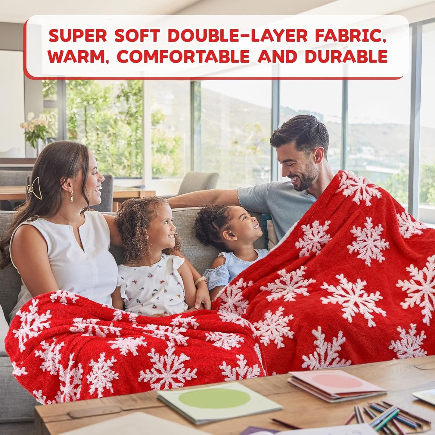 Boao 2 Pcs Red Winter Blanket 50" x 60" Soft Red Snowflake Flannel Fleece Plush Microfiber Throw Blanket for Couch Fluffy Fuzzy Winter Decor Gift for Women Men