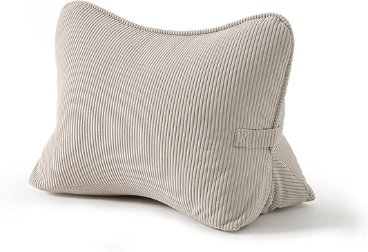 Corduroy Lumbar Support Back Pillow for Watching TV, Relaxing & Gaming, Ergonomic Triangle Support Cushion for Sofa, Armchair & Bed Sitting, Removable Washable Cover, Beige Gray