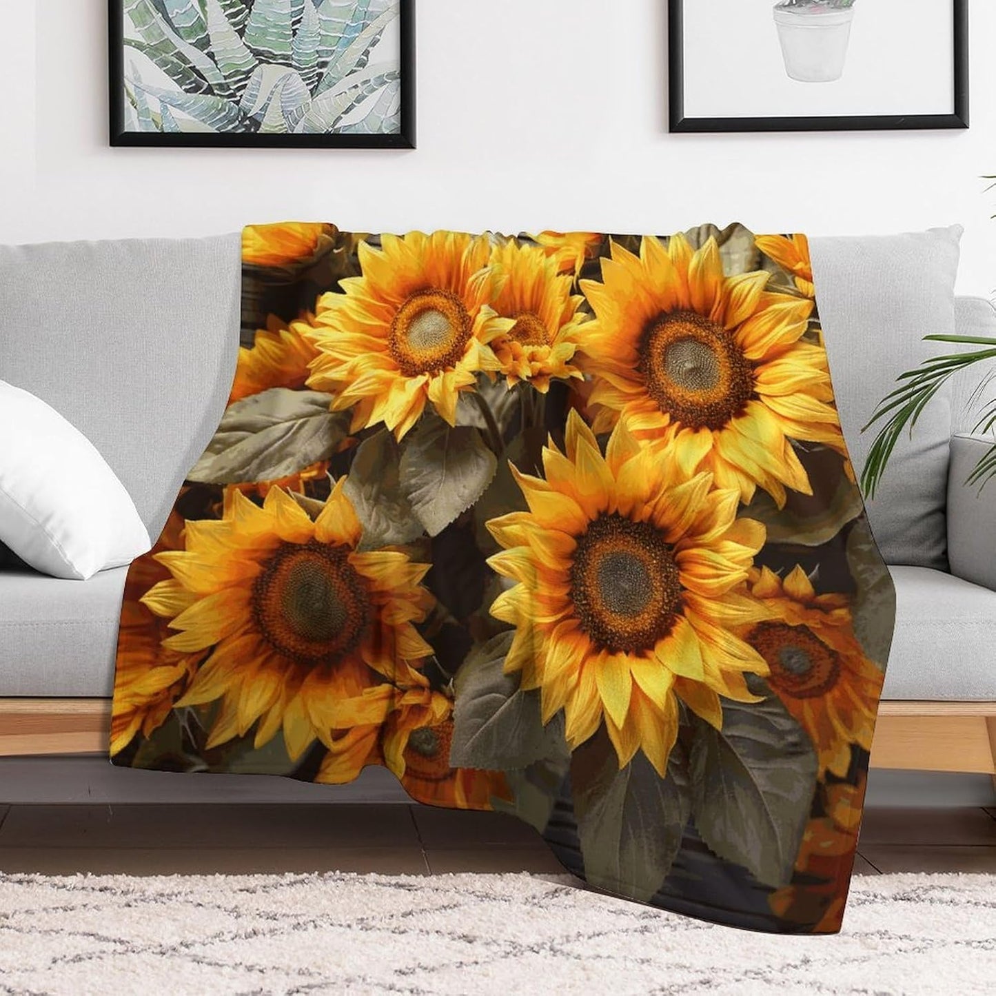Plants Theme Sunflower Blanket Super Soft Lightweight Throw Blanket Cute Cozy Warm Bed Blanket Decorative Fuzzy Blanket All-Season Home Decor Gift for Sofa Couch Living Room 50"*60"（130 * 150cm）
