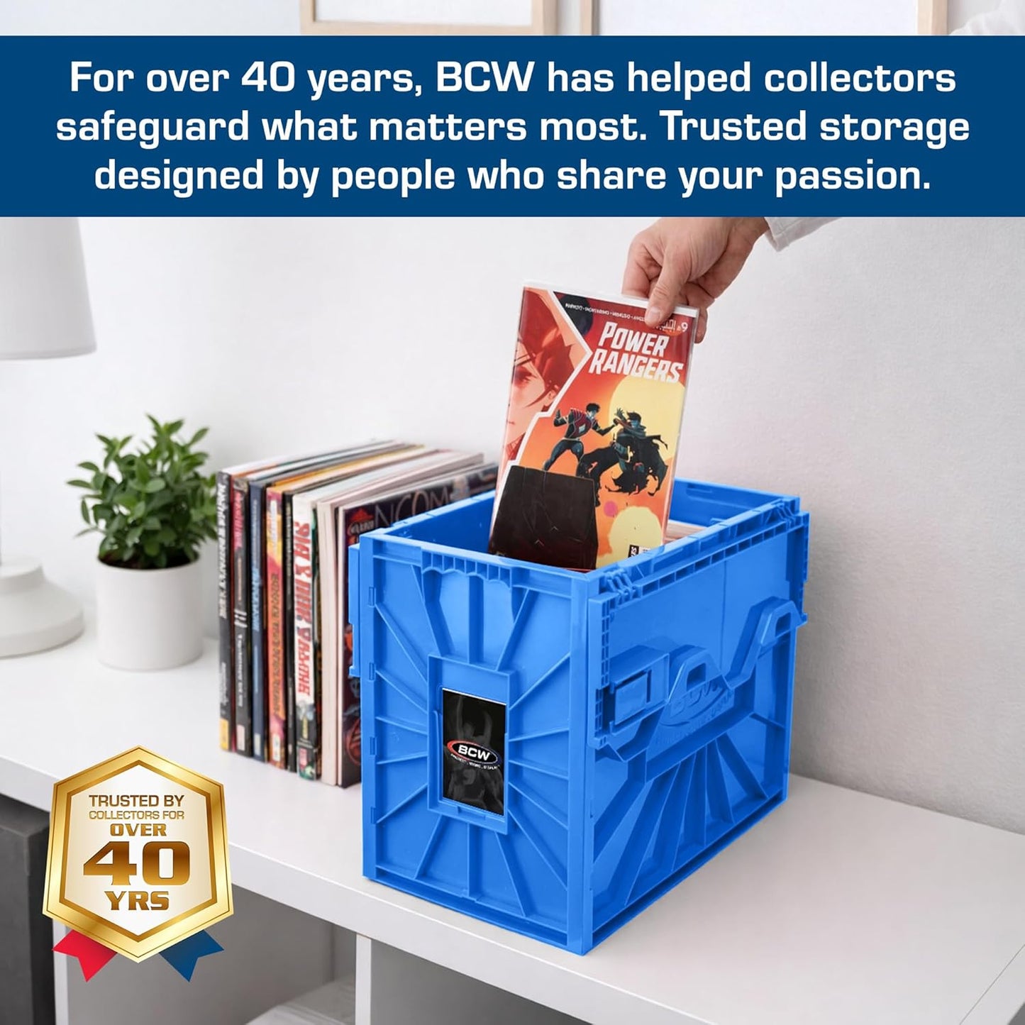 BCW Short Comic Book Bin | Holds 150 Comics | Stackable Plastic Storage | Acid-Free Organizer | Blue, Single