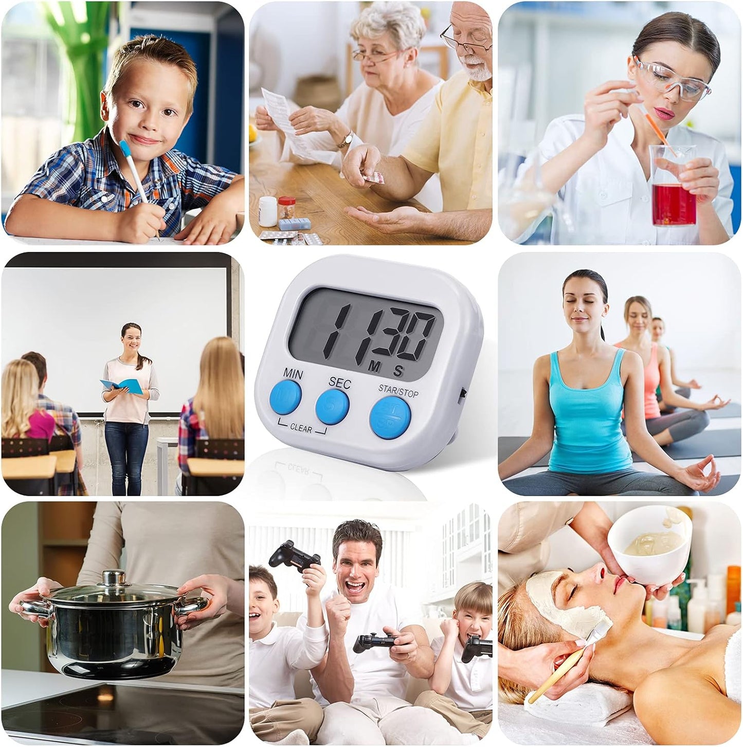 Weewooday 4 Pcs Large Classroom Timers Stopwatch Magnetic Kitchen Digital Timer Electronic Countdown Multi Function Loud Alarm Stopwatch for Cooking Sports Study Work Exercise Oven (4 Colors)